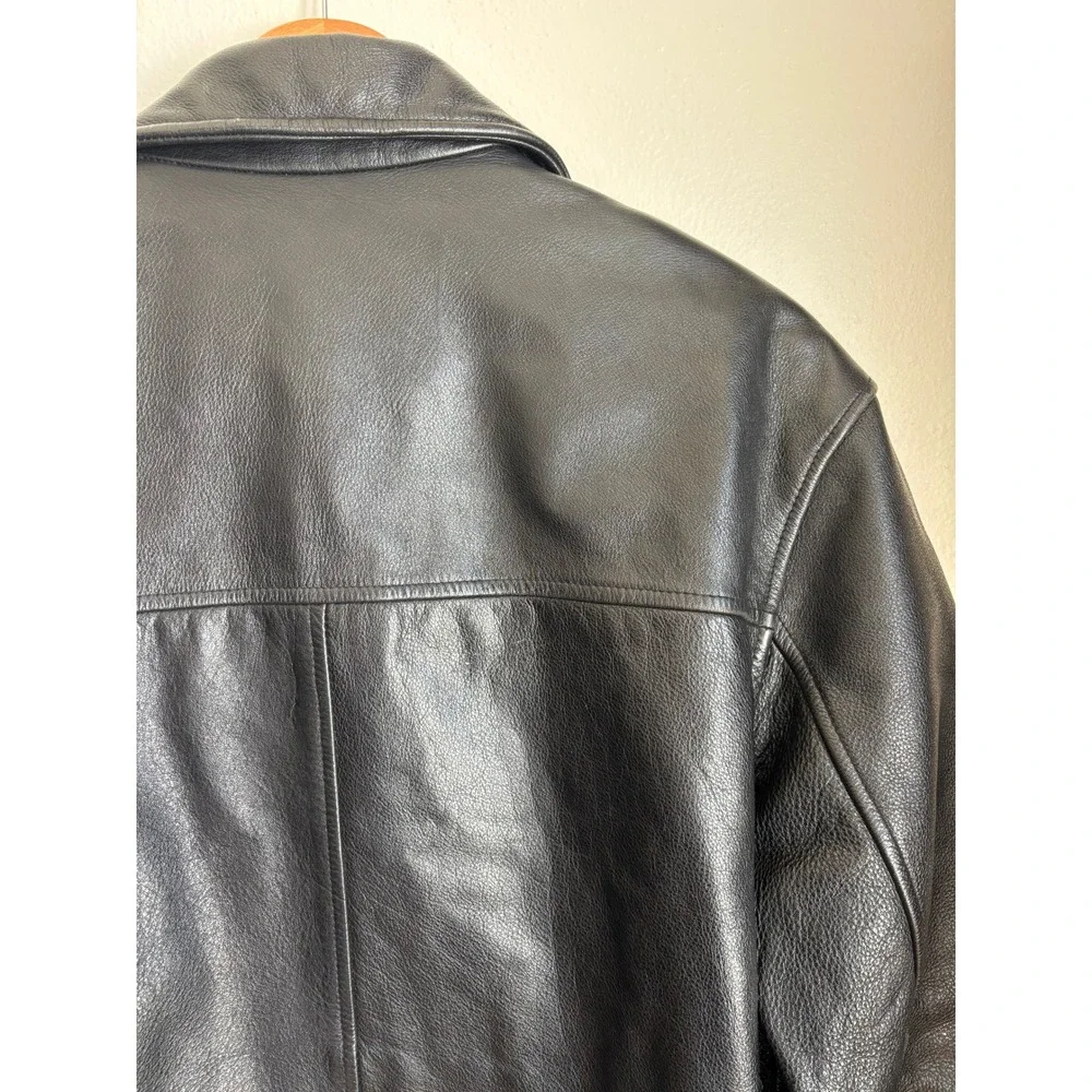 BKE 67‎ Mens Black Genuine Leather Button Front Quilted Lined Car Coat Jacket M